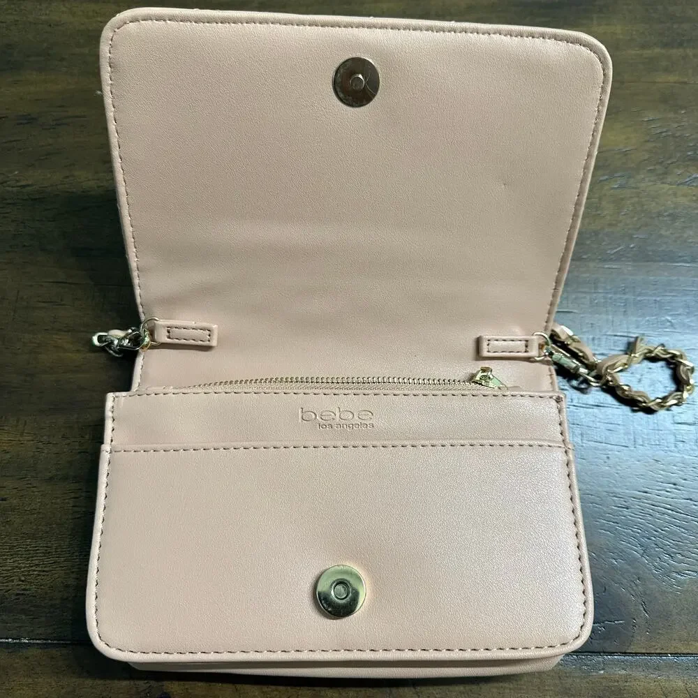 Bebe Los Angeles Blush Quilted Crossbody Chain Strap‎ Mini Bag